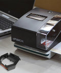 Top Tier Cr1000 Replacement Ribbon Cartridge For One Time Clock And Date Stamp Machine next to a manual time clock on a desk.