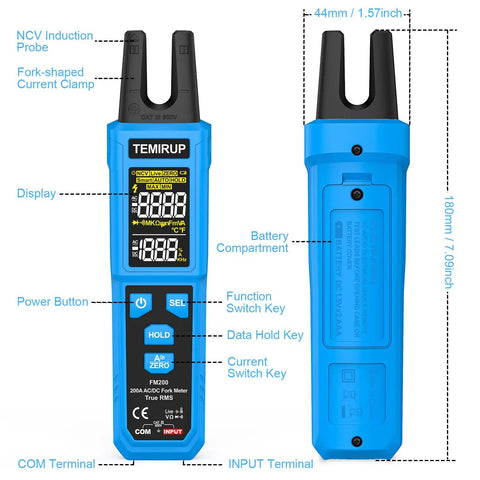 Digital Clamp Meter With U Shaped Jaw For AC And DC Current And Voltage Auto Range 4000 Counts Large Backlit LCD display