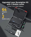 Two In One Rechargeable Laser Boresighter And Scope Leveling Kit with 64 adapters and 2 bubble levels for calibers .17 to 12GA