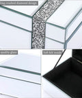 Lux Glass Mirrored Jewelry Box With Crushed Diamonds Strip Decor and Blinged Out Sparkle Accent, interior soft felt lining