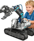 Child playing with Hydraulic Robot Arm Science Kit for Kids 8 To 12 137 Pcs STEM Toy No Batteries Needed Hands On Engineering Crane