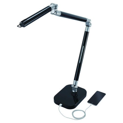 Summit Flex Ultra Reach 10W LED Desk Lamp With Flicker Free Natural Daylight Light USB Charging Port Black Gray LED10ARC