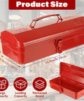 Red Small Metal Tool Box 15 Inch Portable Mini Tool Box With Hip Roof Style Heavy Duty Steel Construction And Corrosion Resistant Powder Coat Finish For Home Garage And On The Go Repairs, 15x6.3x5.1 in