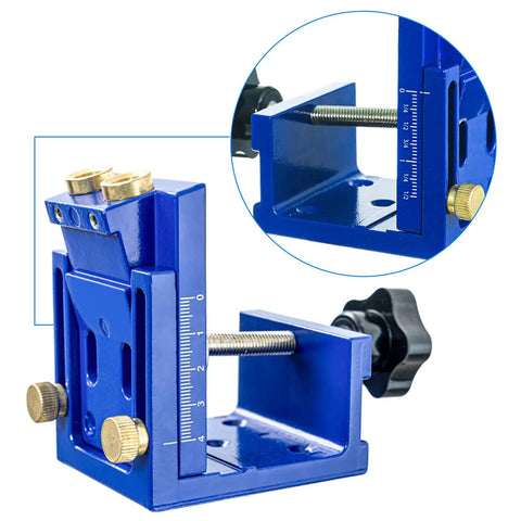 Pro Level Aluminum Alloy Pocket Hole Jig With A Precise 15 Degree Drill Angle And Smooth Adjustable 12 To 45mm Depth close-up of adjustment mechanism.