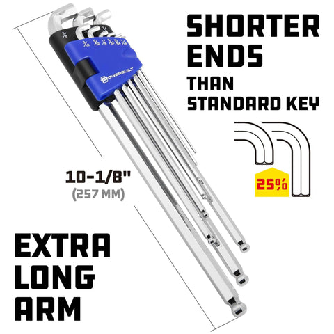 9 Piece SAE Stubby End Hex Key Set With Extra Long Arms For Tight Spots And Extra Leverage Ball End LWrenches In Blue Case