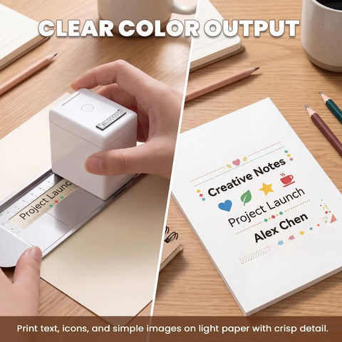 Straight To Point Color Handheld Printer For Paper And Cardstock With Guided Edge Ruler, printing on light paper with clear color output.