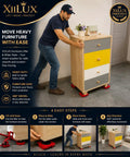 Easy Moving Furniture Set With 360 Swivel Wheels Heavy Duty Lifter Kit For Sofa Couch Cabinet And Washing Machine Easy Glide Sliders For Hardwood Floors Home Appliance Transport Tool in use with a man moving a dresser.