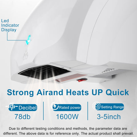 Wall Mounted Hand Dryer 1600W For Bathrooms Automatic High Speed Warm Wind Drying 110V Plug In Quick 10 To 15 Second Dry