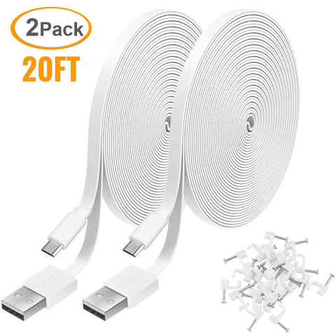 Two Pack 20Ft Power Extension Cable For Indoor And Outdoor Security Cameras Including Wyze Cam V4 V3 Pan OG Nest Cam Blink