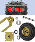 Heavy Duty Swivel Casters Kit With 10 Inch Rubber Tread Wheels for workbenches, carts; showing 80mm hardware components