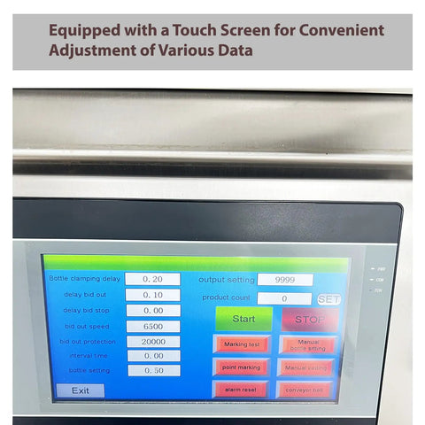 Touch screen interface of High Speed Fully Automatic Labeling Machine For Round Bottles, showing data adjustment settings.