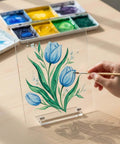 PlexiPro clear acrylic sheet, 12x24 in, 1/4 in (3 mm) thick, pack of 2; being painted with blue tulips.