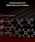 Close-up of 2020 aluminum profiles in 350mm Extrusion Frame Kit For 3D Printers With anodized black blind joints