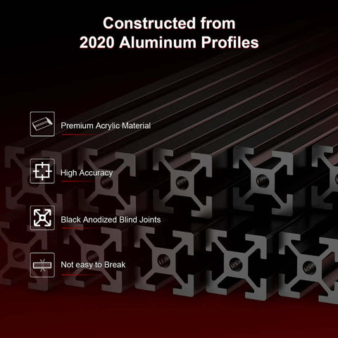 Close-up of 2020 aluminum profiles in 350mm Extrusion Frame Kit For 3D Printers With anodized black blind joints