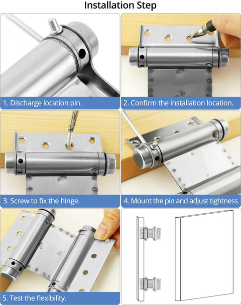 QWORK stainless steel double-action self-closing door hinges, 3-inch, cafe/saloon, 4-pack