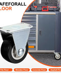Built Like A Tank Rigid Caster Wheels 8 Pack 1.5 Inch Black Pvc Fixed Base Plates showing close-up of puckered wheel with steel plate.