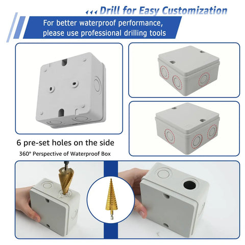 IP66 Waterproof Junction Box For Outdoor And Indoor Electronics, Dustproof ABS Project Enclosure, 4.2 X 4.2 X 2.3 Inch, Tough As Nails Weatherproof Electrical Box For Wiring And Gear, 200 Pack, 6 pre-set holes
