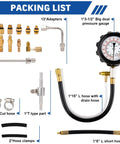 Jiimee 0-140 PSI fuel pressure tester kit with gauge, 13 adapters and hoses for diesel engines