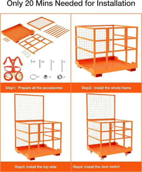 Assembly guide for Badass Rated Forklift Safety Cage And Heavy Duty Man Basket, parts and installation steps for quick setup.