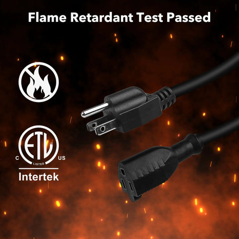 6ft Indoor Outdoor Extension Cord 16 Gauge 3 Conductor SJTW, 2 Pack, Black, 3 Prong, Weather Resistant, Flame Retardant