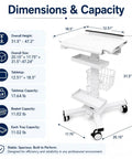 Dimensions of the Legit Anti Theft Medical Laptop Cart With Smooth Height Adjustments and Built In Scanner Bracket.