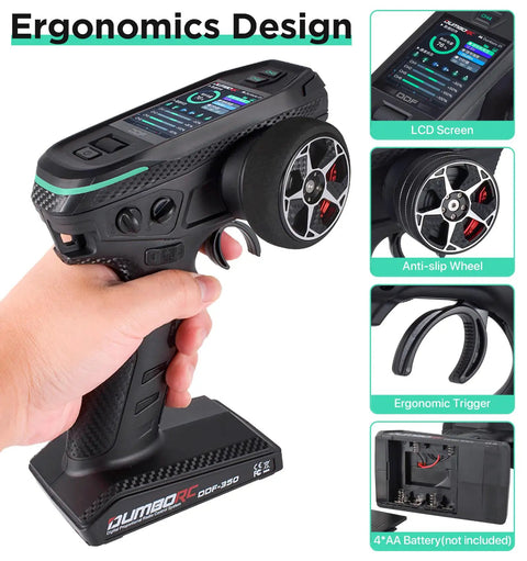 Hand holding 10 Channel RC Transmitter And Receiver Kit With HD Color Screen And 12 Lights P10FG And P6DCG Receivers