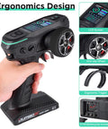 Hand holding DDF-350 10 Channel RC Transmitter With P10F Receiver And HD Color Screen showing ergonomic design features