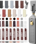 No Hassle Wood Floor And Furniture Repair Kit With Heat Acting Wax Pen Plus Eleven Rich Match Shades including markers.