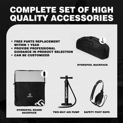 Accessories for Inflatable Hydrofoil Surfboard For Adults With Non Electric Setup And Accessory Pack Light Gray 90L
