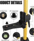 Telescoping Laser Level Pole With Tripod Kit For Accurate Job Site Layout 12 Ft Extendable Pole With Four Sections And Tail Rod Easy Height Adjustment From Floor To Ceiling Mountable Laser Tool Stand, with adapters and bubble level
