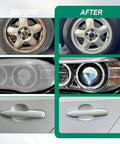Before and after car detailing using 134Pack 3 Inch Wet Dry Sanding Discs Kit For Drill with Sixty to Ten Thousand Grit Adapters, Buffing Pads.
