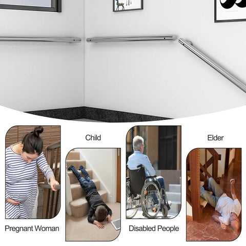 Rock Solid Wall Mounted Stair Railing In Rust Proof Stainless Steel For Indoor And Outdoor Safety Handrail in use with diverse users.