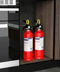 Two ABC Fire Extinguisher For Home And Vehicle With Quick Release Handle Dry Chemical Fire Safety in kitchen cabinet