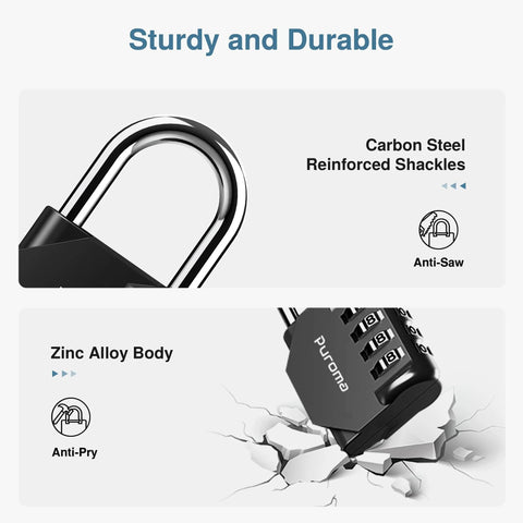 2 Pack 4 Digit Combination Padlocks For Outdoor Use Waterproof Zinc Alloy Construction With 10000 Possible Combinations showcasing anti-saw and anti-pry features