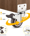 1.5 Inch Swivel Plate TPE Caster Wheels Pack Of 4 With Brake Low Profile L Bracket Casters for cribs, tables, and TV stands.