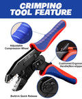 Pro Grade Crimping Tool Set With Ratchet Wire Crimper And 6 Interchangeable Dies showing ergonomic handle and features
