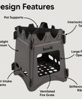 Titanium Wood Stove Ultralight And Compact For Backpacking With Collapsible 0.2 Inch Thick Design showcasing features.