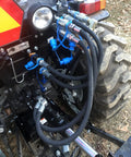 Tractor hydraulic remote 6-port diverter valve (manual) with blue fittings and hoses