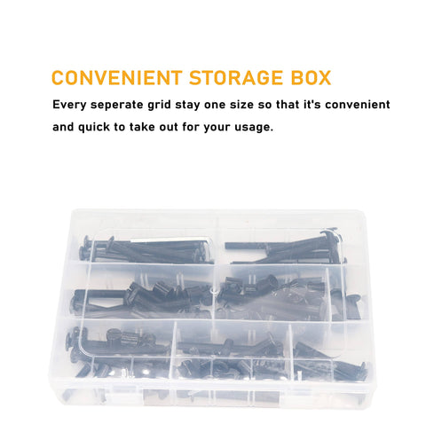 Must Have Crib Hardware Replacement Kit With M6 Socket Cap Screws And Barrel Nuts in clear storage box