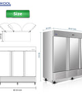 No Sweat Heavy Duty Commercial Reach In Upright Freezer 72 Cubic Feet Stainless Steel dimensions and design layout illustration.