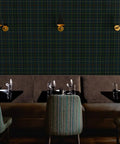Built Tough Heavy Duty Textured Vinyl Wall Covering Custom Printed Leather Look Design in a stylish restaurant setting.