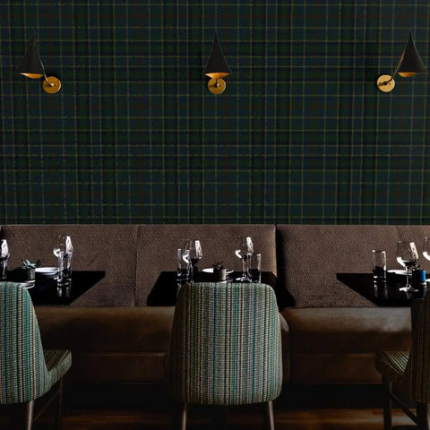 Top Shelf Heavy Duty Leather Texture Commercial Grade Type Ii Vinyl Wall Covering For Offices Hotels And Restaurants, dark plaid design.