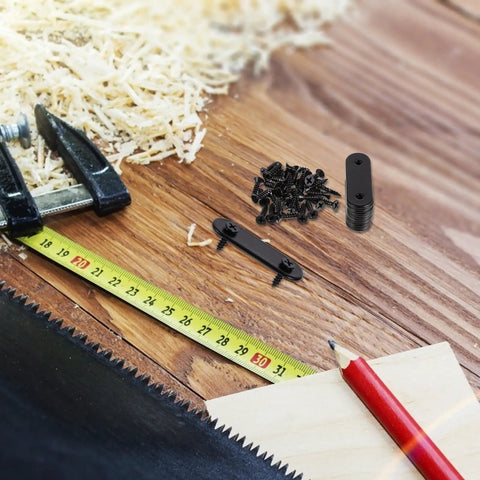 Heavy Duty Black Stainless Steel Brace Brackets For Wood Furniture And PCs on a wooden surface with measuring tape