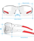 Tough As Nails Clear Safety Glasses Featuring Scratch Resistant Lenses And ANSI Z87 Certification for heavy workshop labor, clear lenses with red frames.