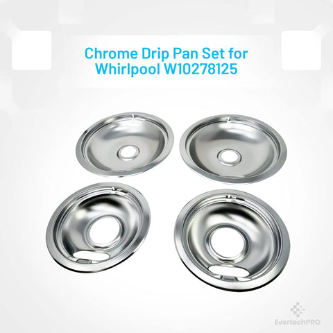 Universal Electric Stove Drip Pan Set 4 Pack With Two 6 Inch Small Pans And Two 8 Inch Big Pans Fits Whirlpool And Most Top Brand Ranges Durable Stainless Finish No Mess Cleanup Easy To Clean Replace W10278125