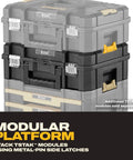 Stacked TSTAK II Flat Top Tool Box With Flexible Stacking Platforms And Holds Up To 66 Lbs showing interlocking mechanism