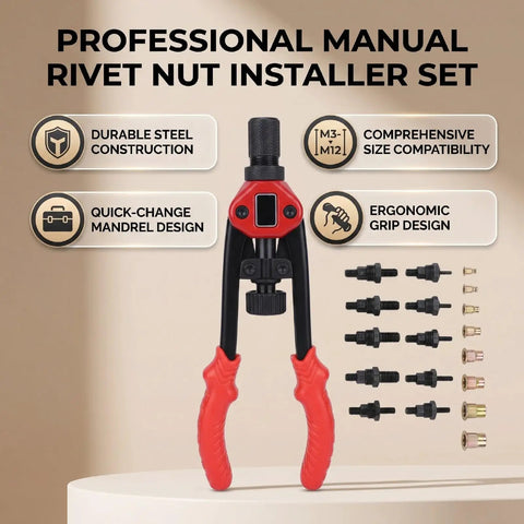 Rivet Nut Tool Set 13 Inch Heavy Duty Carbon Steel Kit For Metal Plastic Auto Marine Furniture And Industrial Projects