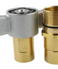 Built Tough For Your Rig Smooth No Sweat Wet Line Setup Heavy Duty 1 Inch Npt Hydraulic Quick Disconnect Coupler Set With Wing Nut Brass close-up demonstrating connection points