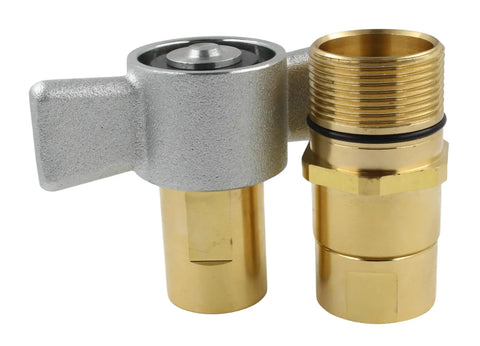 Built Tough For Your Rig Smooth No Sweat Wet Line Setup Heavy Duty 1 Inch Npt Hydraulic Quick Disconnect Coupler Set With Wing Nut Brass close-up demonstrating connection points