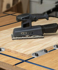 Two Piece T Track Stop Kit For Aluminum T Track Stop Blocks CNC Machining Clamps with low profile silver anodized locks on wood surface